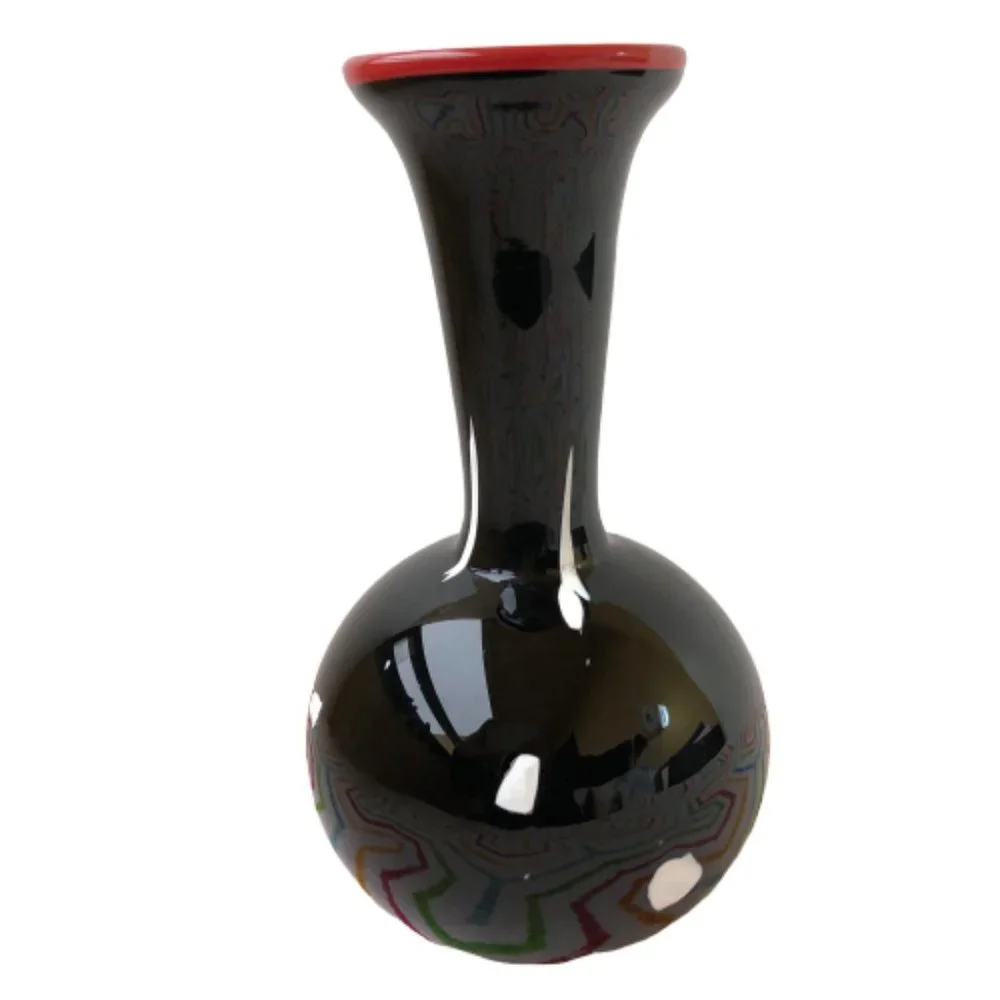 Viscosity Aloysi and Graham Vase Art Studio Glass Black + White